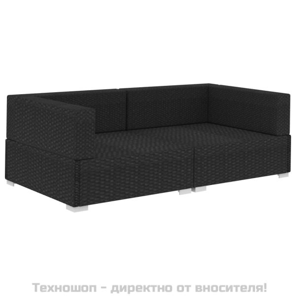 Модулни ъглови фотьойли с възглавници, 2 бр, полиратан, черни