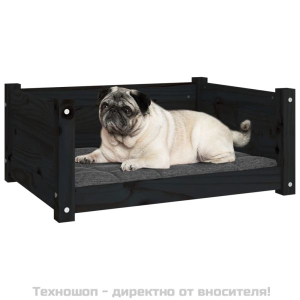 Кучешко легло, черно, 65,5x50,5x28 см, борова дървесина масив