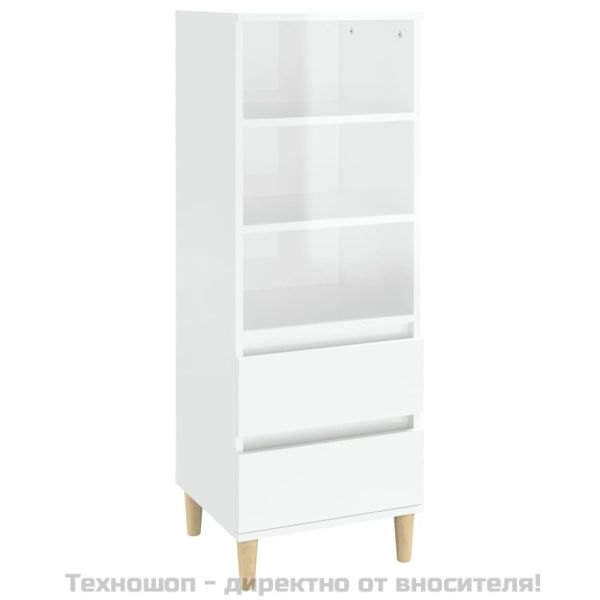 Висок шкаф, бял гланц, 40x36x110 см, инженерно дърво