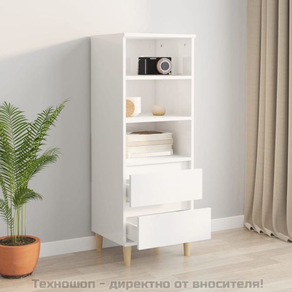 Висок шкаф, бял гланц, 40x36x110 см, инженерно дърво