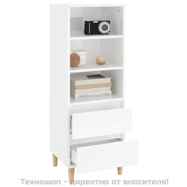 Висок шкаф, бял гланц, 40x36x110 см, инженерно дърво