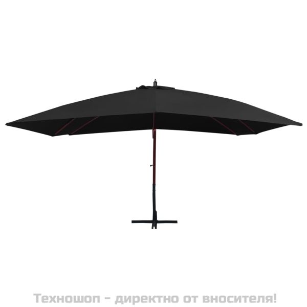 Окачен чадър с дървен прът, 400x300 см, черен