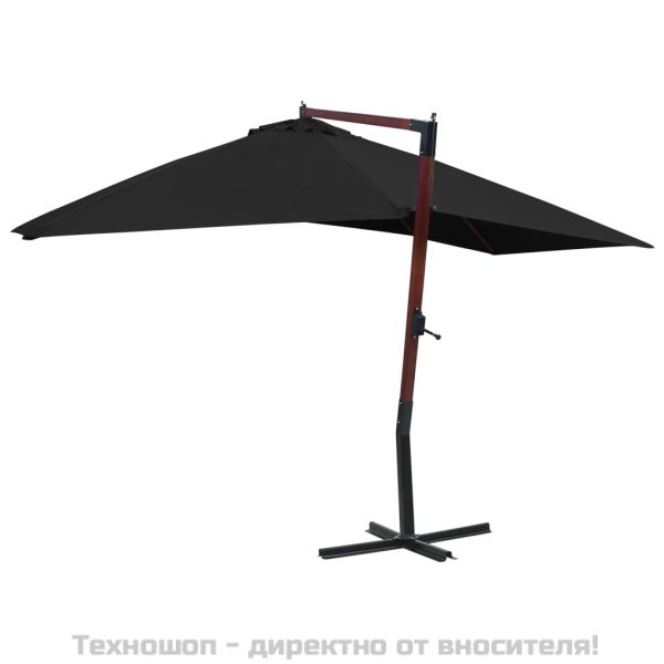 Окачен чадър с дървен прът, 400x300 см, черен