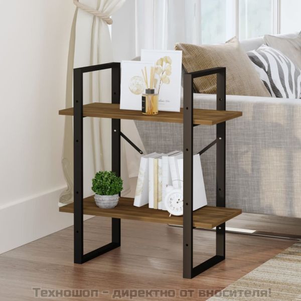 Библиотека на 2 нива, кафяв дъб, 60x30x70 см, инженерно дърво