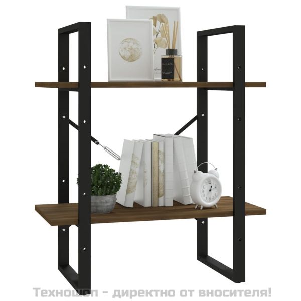 Библиотека на 2 нива, кафяв дъб, 60x30x70 см, инженерно дърво