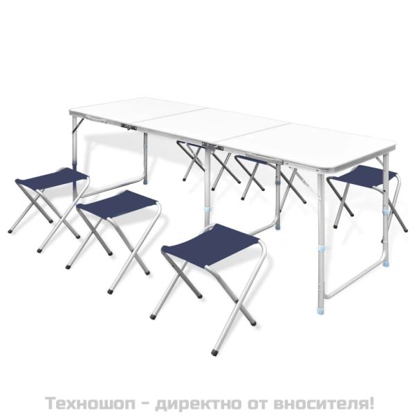 Сгъваема къмпинг маса регулируема с 6 табуретки 180x60 см