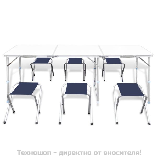 Сгъваема къмпинг маса регулируема с 6 табуретки 180x60 см