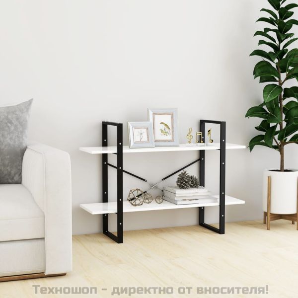 2-етажна библиотека, бял, 100x30x70 см, инженерно дърво