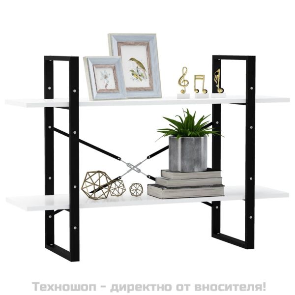 2-етажна библиотека, бял, 100x30x70 см, инженерно дърво