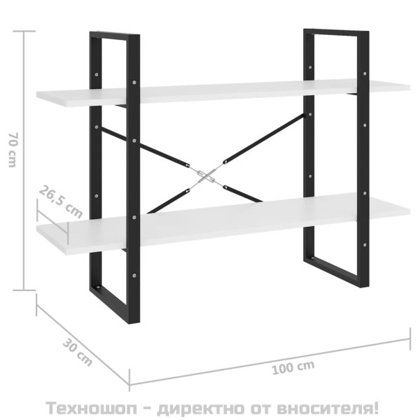 2-етажна библиотека, бял, 100x30x70 см, инженерно дърво