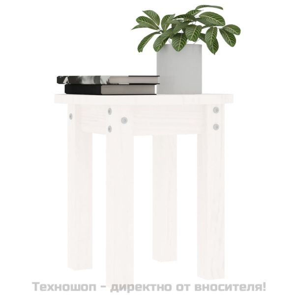 Кафе маса, бяла, Ø 35x35 см, борово дърво масив