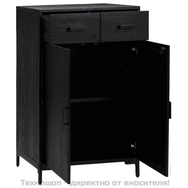 Етажерка за обувки, черна, 75x40x110 см, борово дърво масив