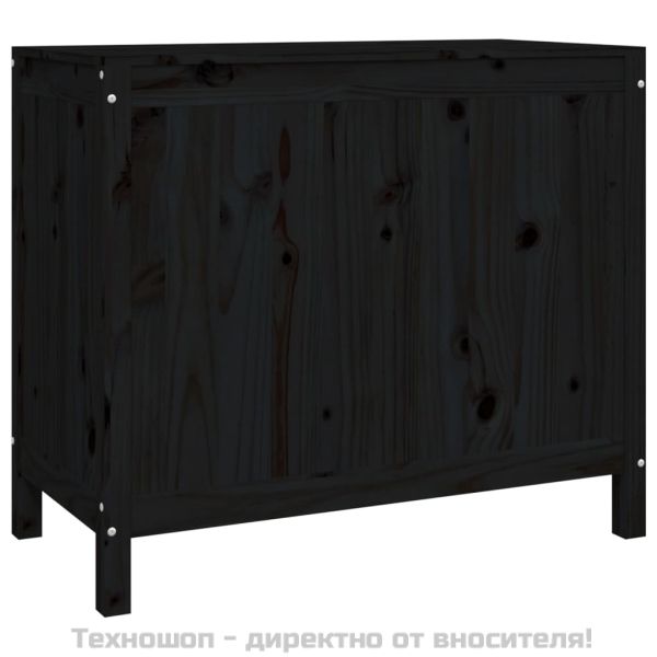 Кутия за пране, черна, 88,5x44x76 см, борово дърво масив