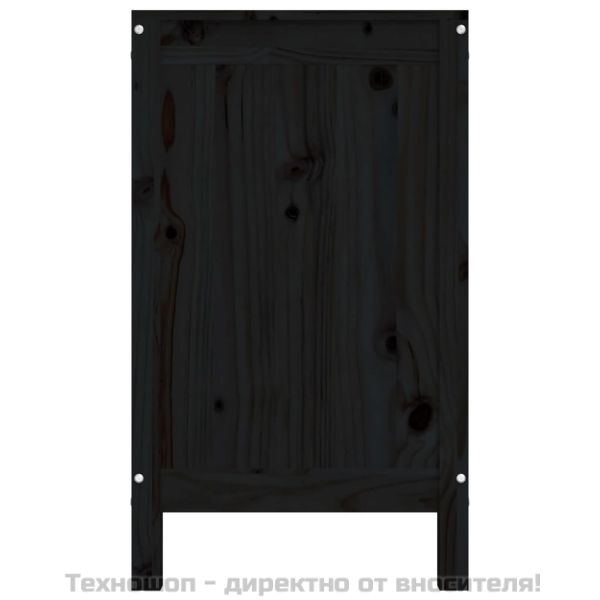 Кутия за пране, черна, 88,5x44x76 см, борово дърво масив