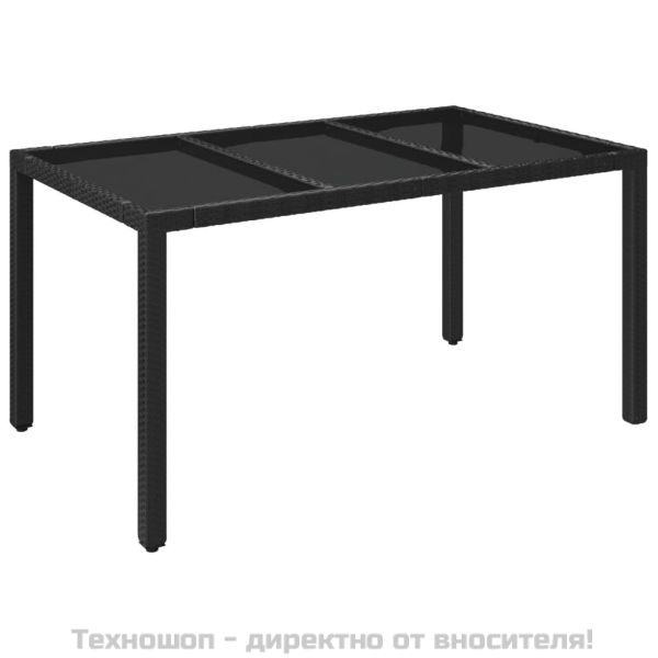 Градинска маса със стъклен плот черен 150x90x75 см полиратан
