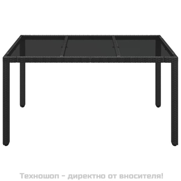 Градинска маса със стъклен плот черен 150x90x75 см полиратан