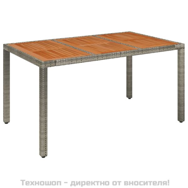 Градинска маса с дървен плот сива 150x90x75 см полиратан