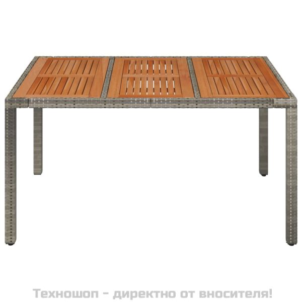 Градинска маса с дървен плот сива 150x90x75 см полиратан