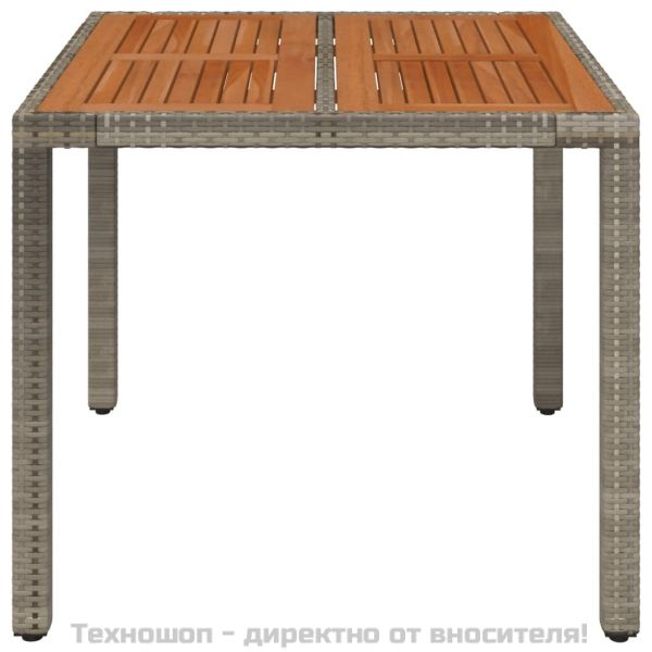 Градинска маса с дървен плот сива 90x90x75 см полиратан