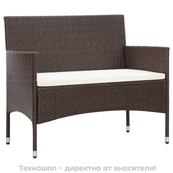 Градински комплект с възглавници, 4 части, кафяв полиратан