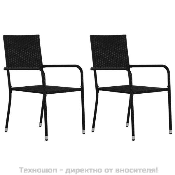 Външни трапезни столове, 2 бр, полиратан, черни
