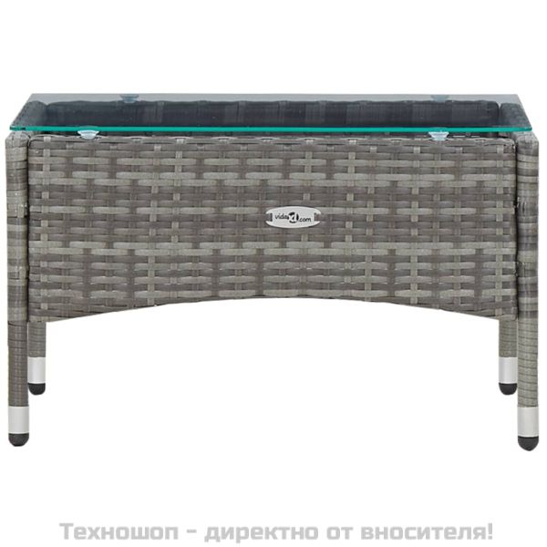 Градински комплект с възглавници, 4 части, полиратан, сив