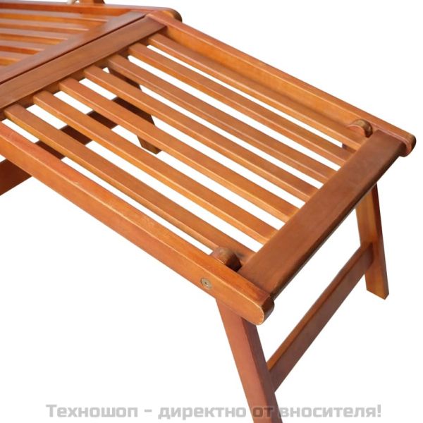 Градински стол шезлонг с опора за крака, акациево дърво масив