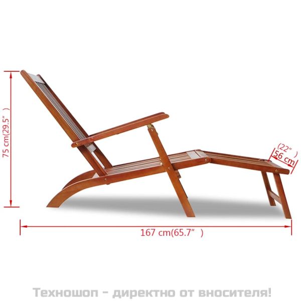 Градински стол шезлонг с опора за крака, акациево дърво масив