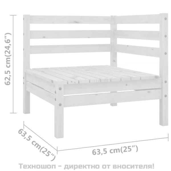 Градински ъглов диван, бял, бор масив