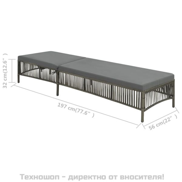 Шезлонг с шалте, полиратан, сив