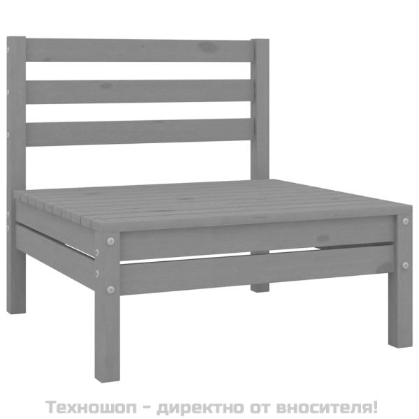 Градински лаундж комплект, 4 части, бор масив, сив