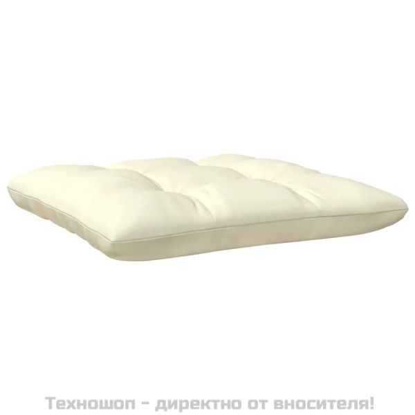 Градинска табуретка с кремава възглавница, борово дърво масив