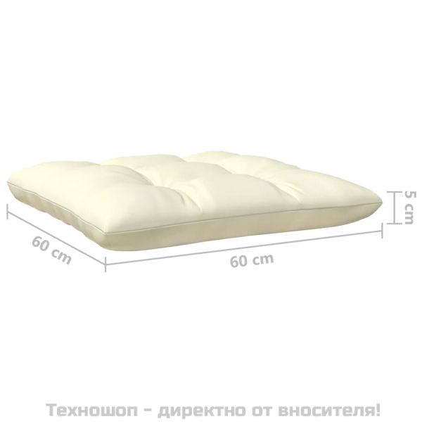 Градинска табуретка с кремава възглавница, борово дърво масив