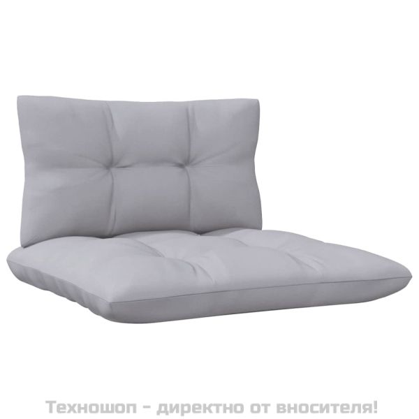 Градински лаундж комплект 3 части сиви възглавници бор масив