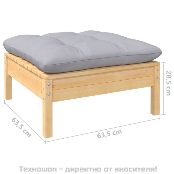 Градински лаундж комплект 3 части сиви възглавници бор масив