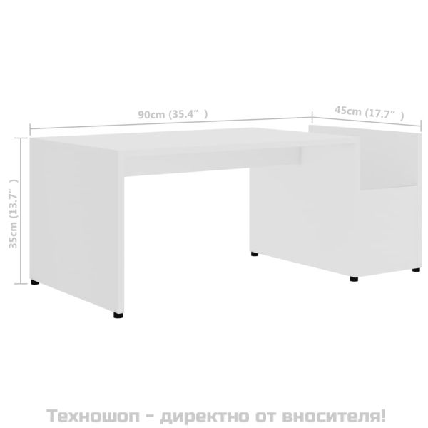 Маса за кафе, бяла, 90x45x35 см, инженерно дърво