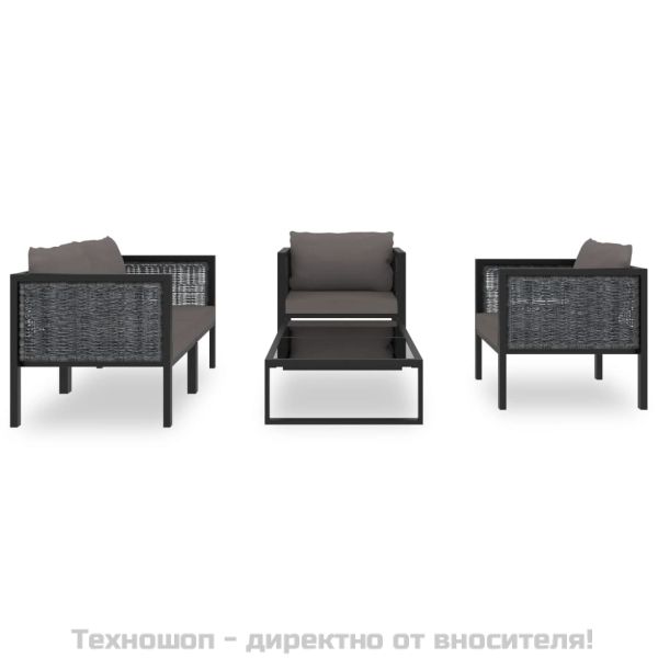 Градински комплект с възглавници, 5 части, полиратан, антрацит