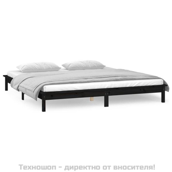 LED рамка за легло черна 140x190 см масивно дърво