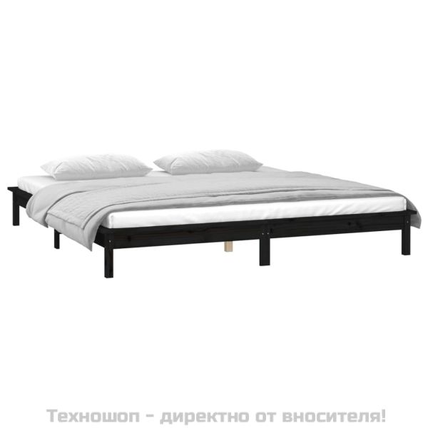 LED рамка за легло черна 140x190 см масивно дърво