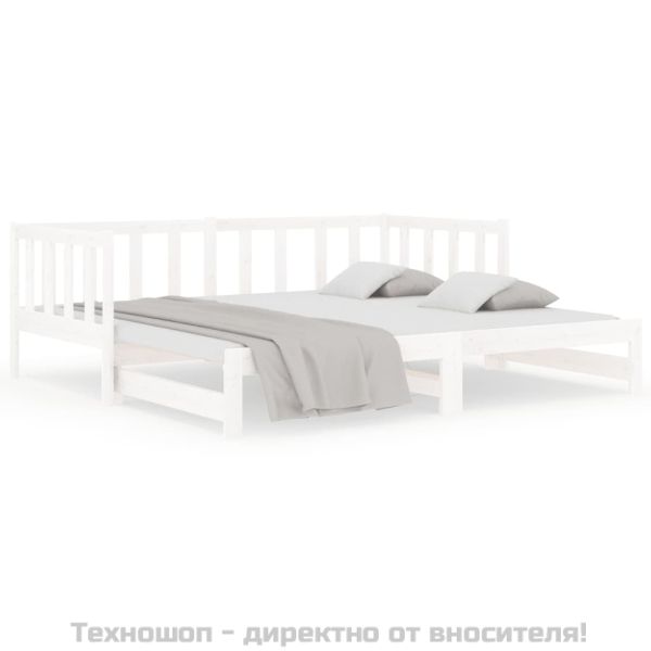 Разтегателна кушетка, бяла, борово дърво масив, 2x(90x190) см