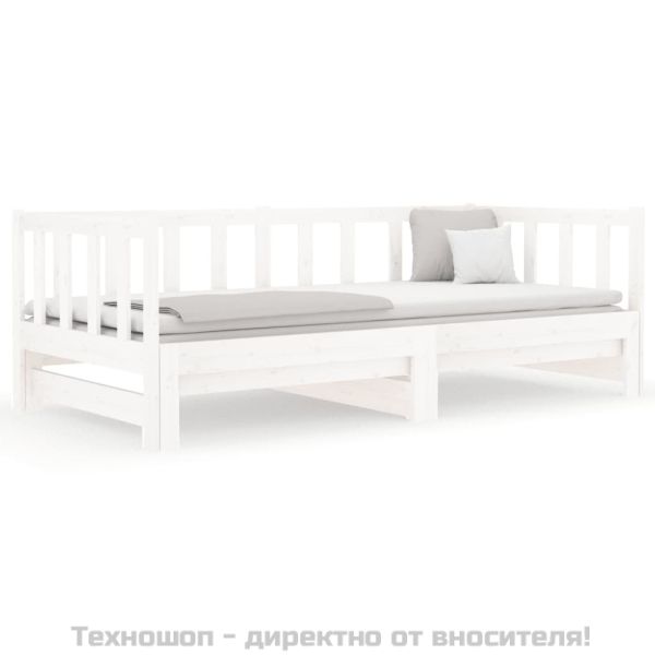 Разтегателна кушетка, бяла, борово дърво масив, 2x(90x190) см