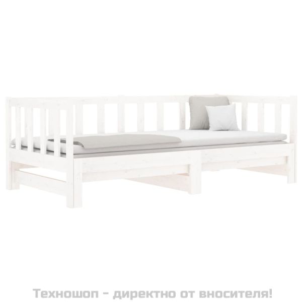Разтегателна кушетка, бяла, борово дърво масив, 2x(90x190) см