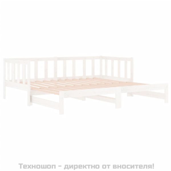 Разтегателна кушетка, бяла, борово дърво масив, 2x(90x190) см