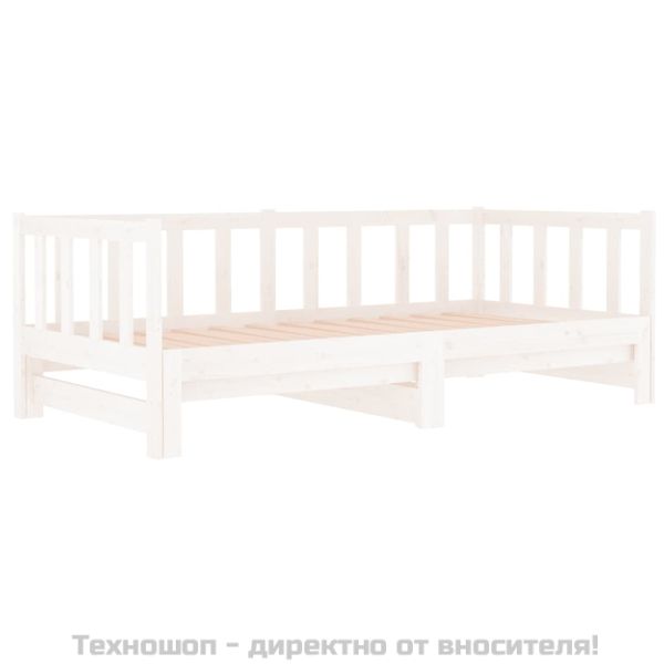 Разтегателна кушетка, бяла, борово дърво масив, 2x(90x190) см