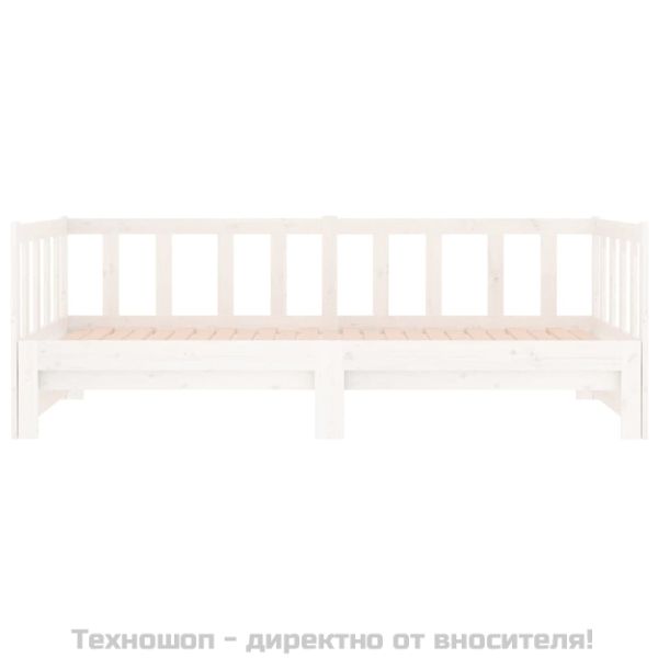 Разтегателна кушетка, бяла, борово дърво масив, 2x(90x190) см