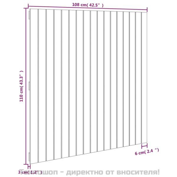 Стенна табла за спалня, сива, 108x3x110 см, борово дърво масив