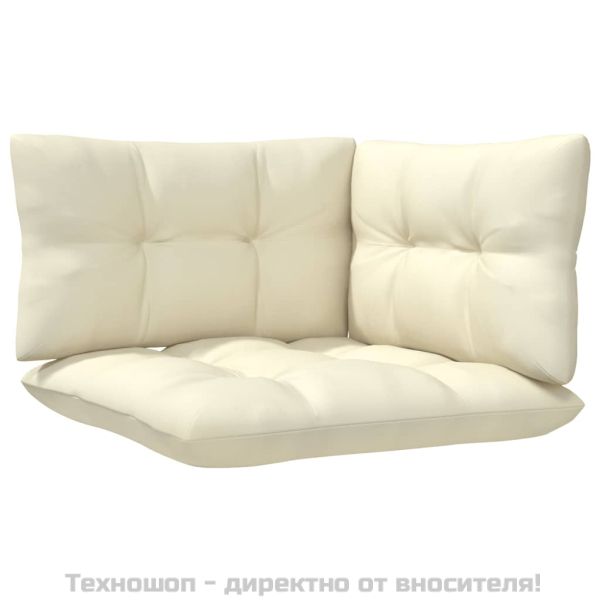 Градински комплект от 3 части с кремави възглавници бор масив