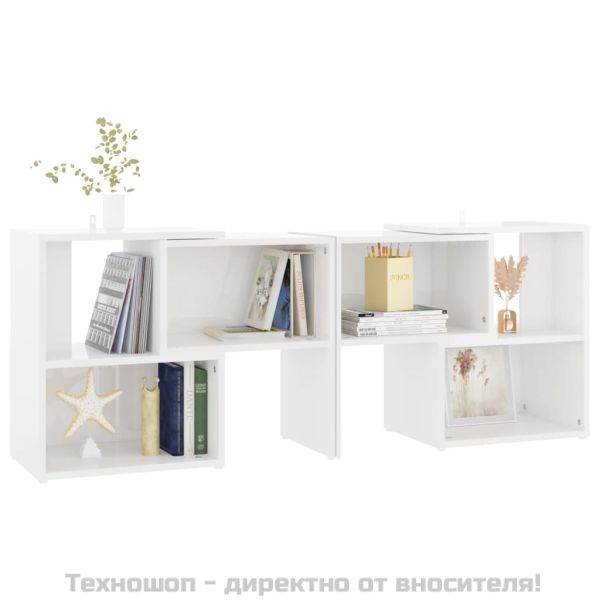 ТВ шкаф, бял гланц, 104x30x52 см, инженерно дърво