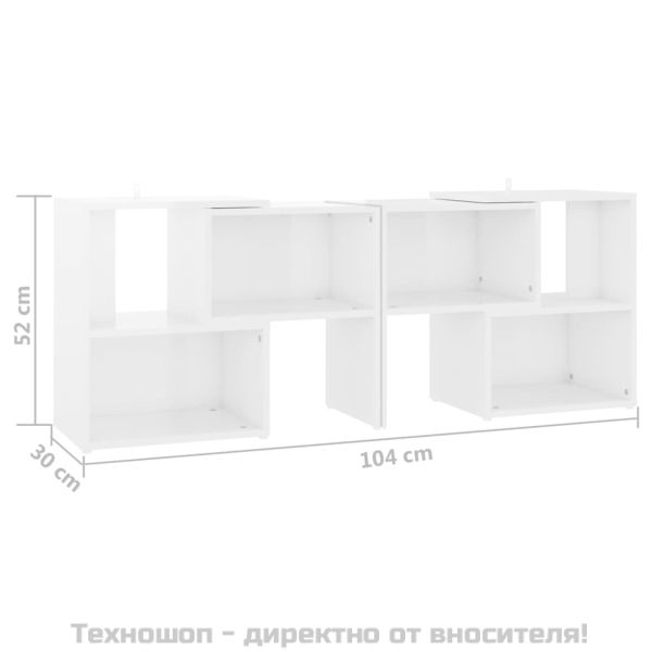 ТВ шкаф, бял гланц, 104x30x52 см, инженерно дърво