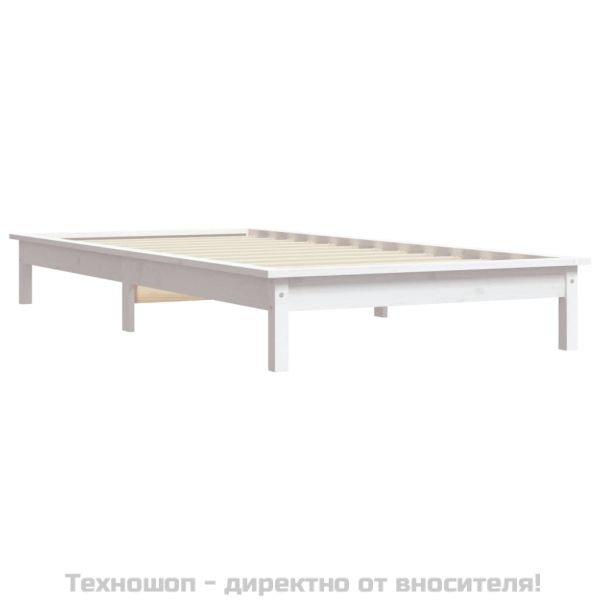 Рамка за легло, бяла, борово дърво масив, 90x200 см
